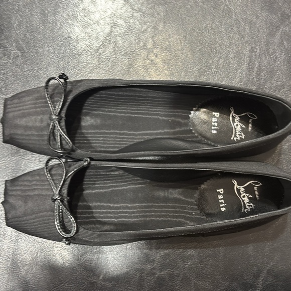 NWOT Christian Louboutin Mamadrague MOIRE BLACK SILK SQUARE TOE BALLET FLAT - Picture 2 of 4